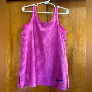 Nike 2in1 Training Tank Top Girls Small Pink Dri Fit Shelf Bra Unpadded Stretch